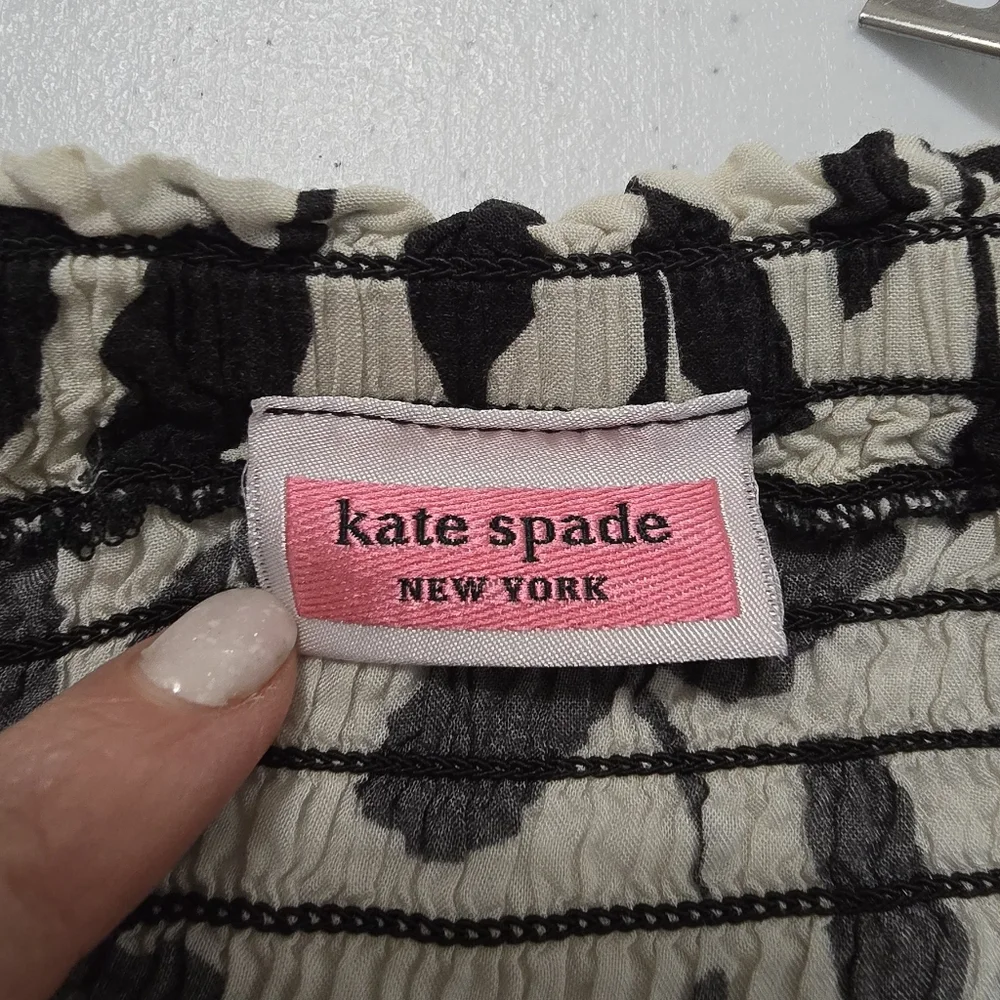 Kate‎ Spade White Black Floral Wide Leg Pants Women's Small